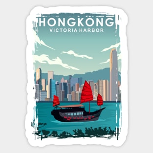 Hongkong Victoria Harbor Travel Poster Sticker